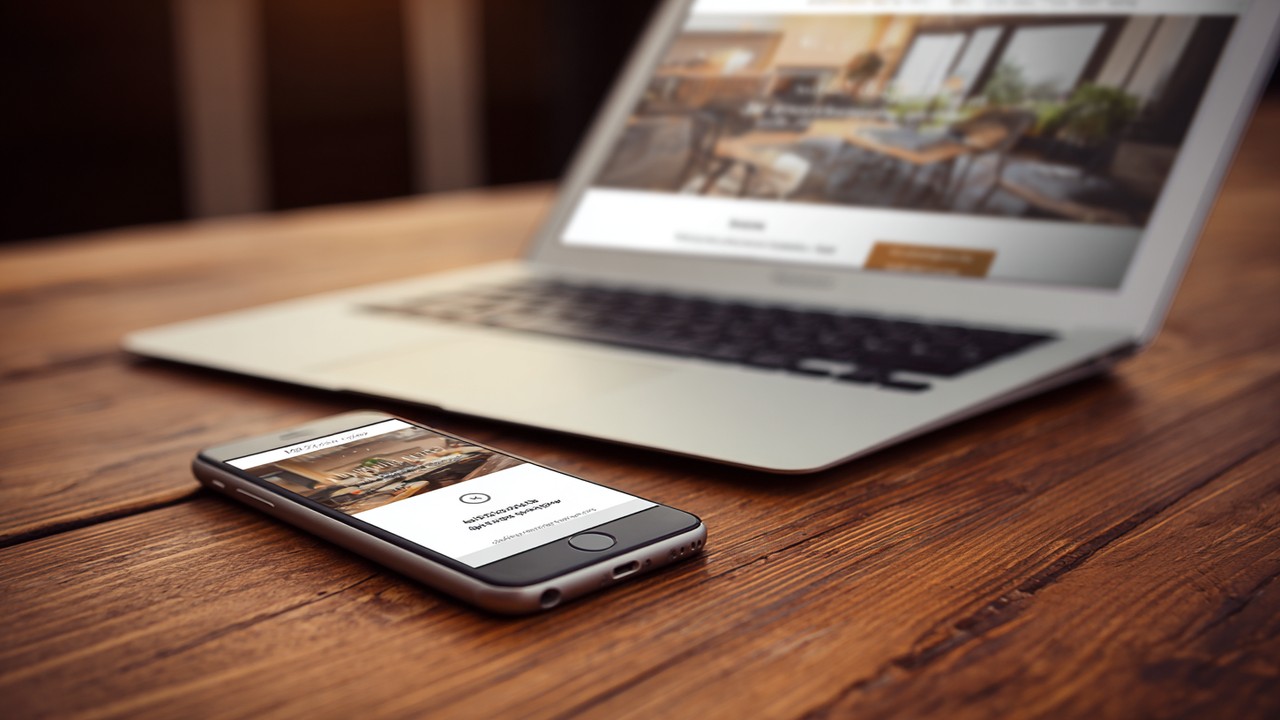 Smartphone and laptop on wooden table displaying the same modern blog homepage, showcasing mobile responsiveness and fast loading.