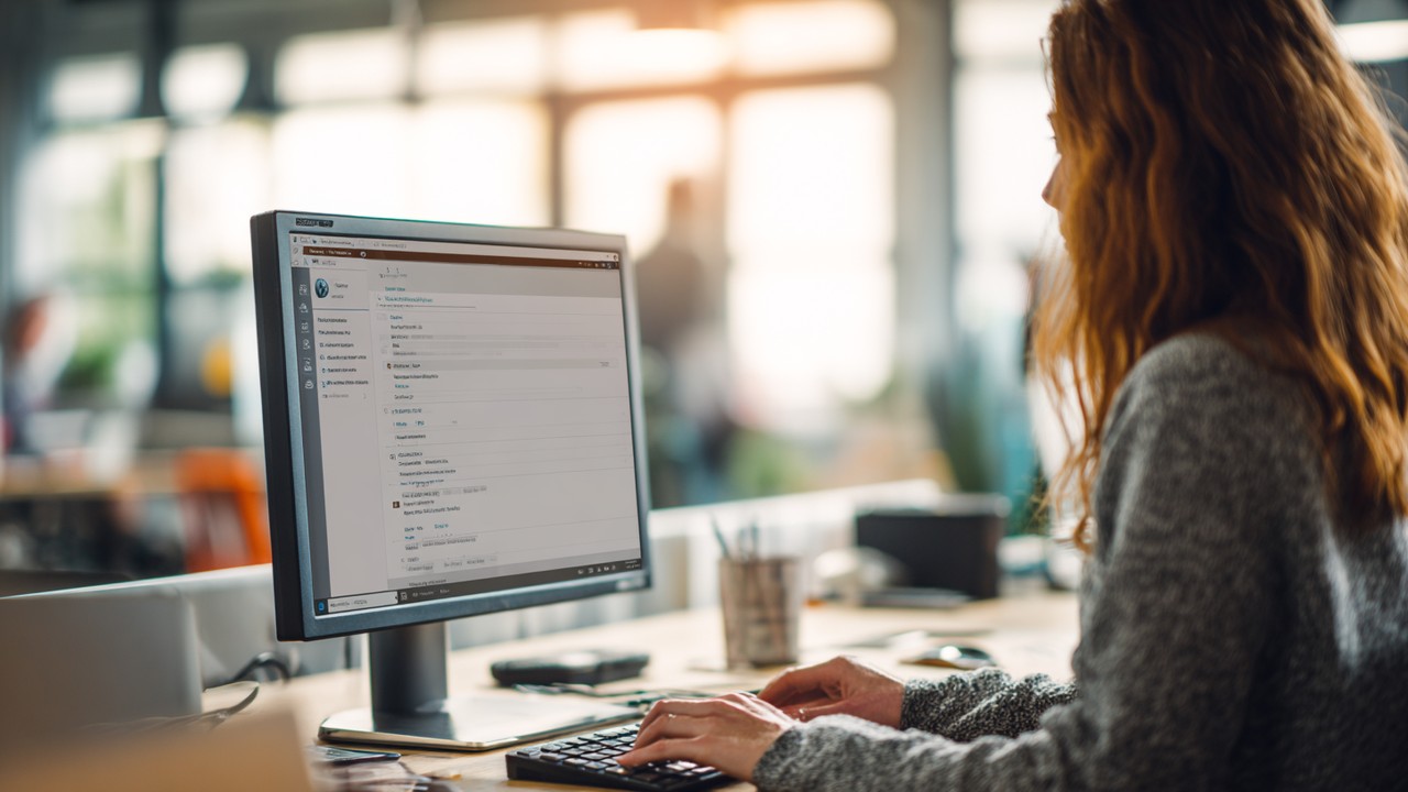 Ofis ortamında WordPress yönetici panelinde okuma ayarlarını gösteren, masaüstü bilgisayarda kullanılan kişi, kolay özelleştirme imkanı.